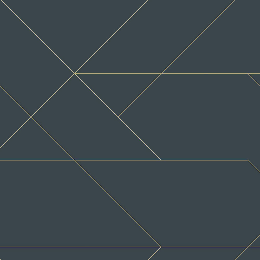 Dunkelblaue Vliestapete mit goldenen Linien 139213, Art Deco, Esta