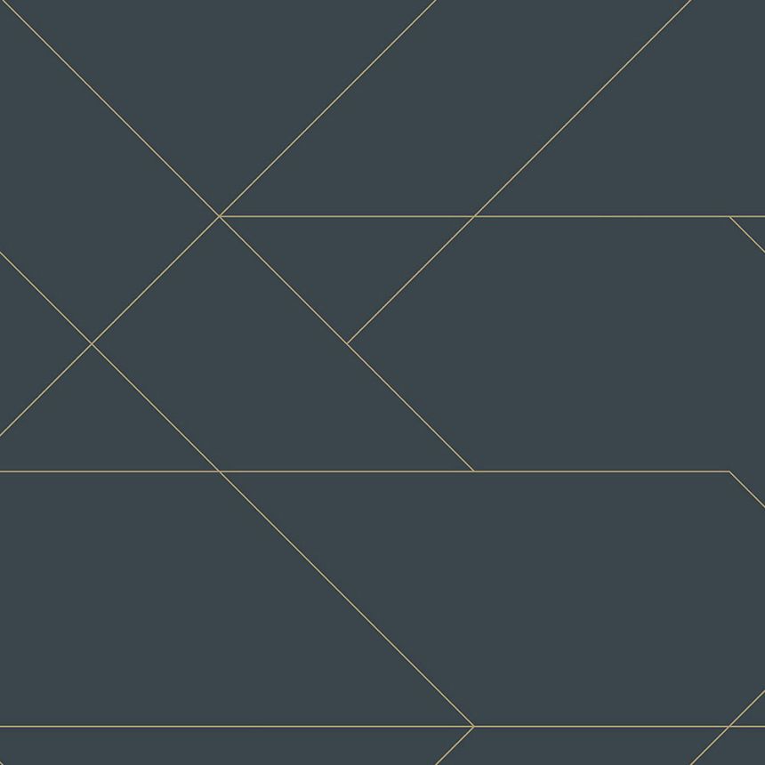 Dunkelblaue Vliestapete mit goldenen Linien 139213, Art Deco, Esta