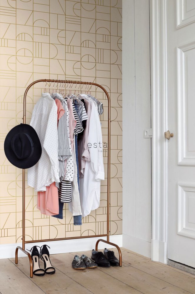 Beige Vliestapete für die Wand, geometrisches Muster 139206, Art Deco, Est