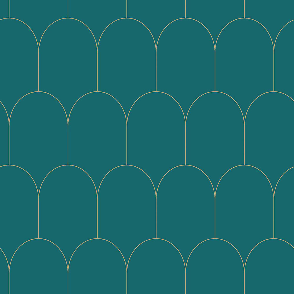 Türkis Vliestapete, geometrisches Bogenmuster 139205, Art Deco, Esta