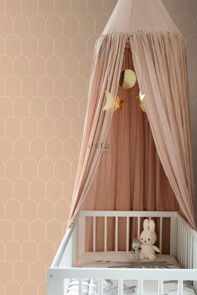 Beige Vliestapete, geometrisches Bogenmuster 139203, Art Deco, Esta