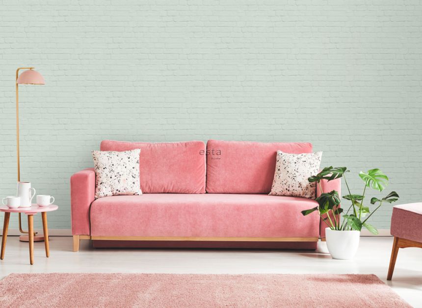 Grüne Vliestapete Ziegel, Ziegelwand 139193, Art Deco, Esta