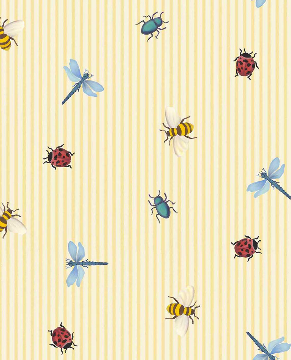 Kindertapete, cremegelb, Streifen, Insekten, 363180, Tiny Treasures, Eijffinger