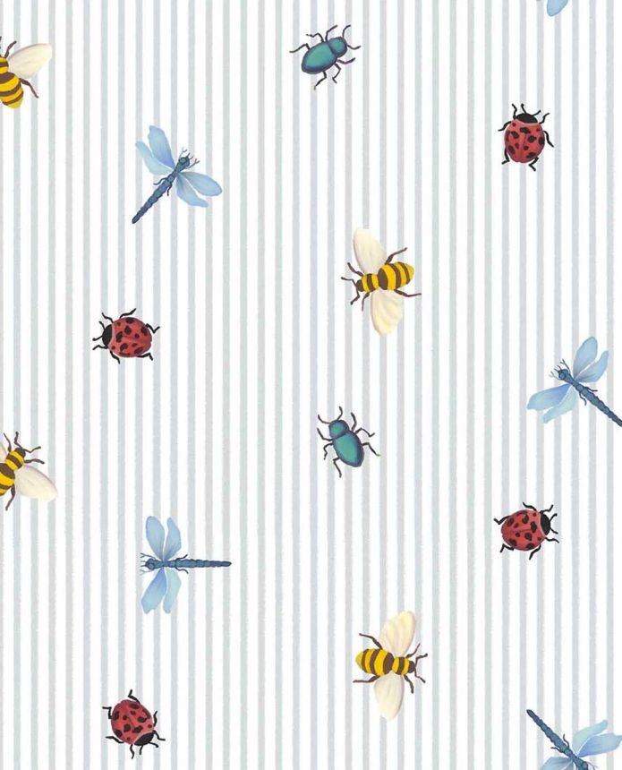Kindertapete, grauweiß, Streifen, Insekten, 363181, Tiny Treasures, Eijffinger