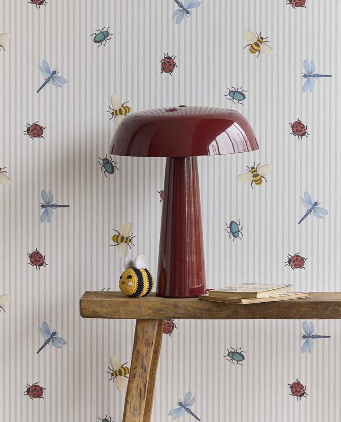 Kindertapete, grauweiß, Streifen, Insekten, 363181, Tiny Treasures, Eijffinger