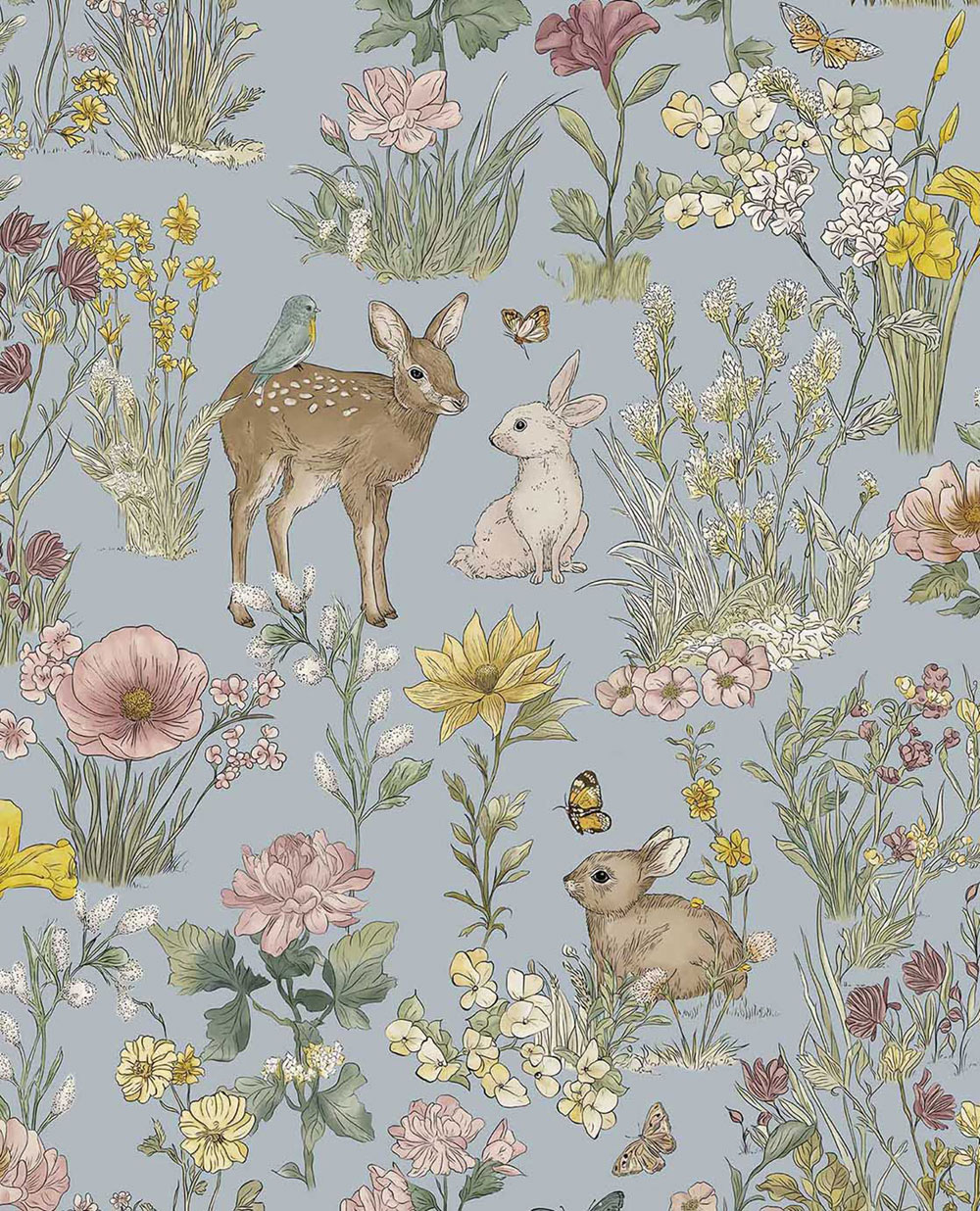 Kindertapete, blau, Tiere, Blumen, 363193, Tiny Treasures, Eijffinger