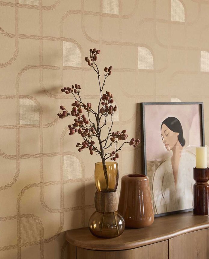 Geometrische Tapete, braun, Streifen, 363264, Calm Crafted, Eijffinger