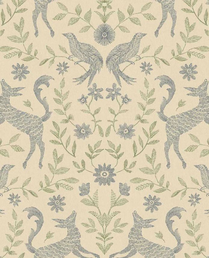Kindertapete, cremefarben, blau, Tiere, Blumen, 363114, Tiny Treasures, Eijffinger