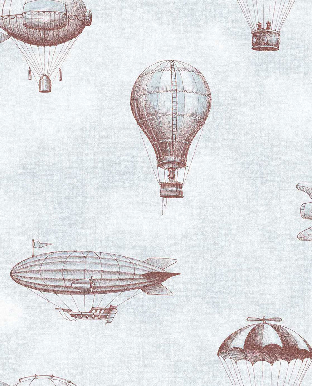 Kindertapete, hellblau, bordeaux, Ballons, Luftschiffe, 363121, Tiny Treasures, Eijffinger