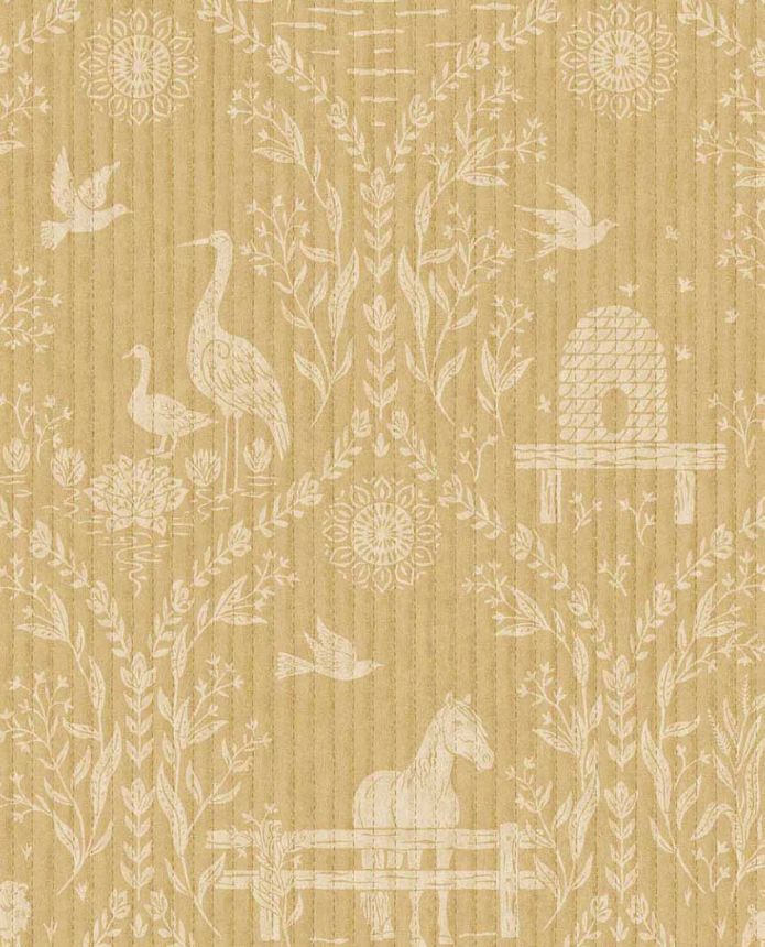 Gelbe Tapete, Tiere, Blumen, 363131, Tiny Treasures, Eijffinger