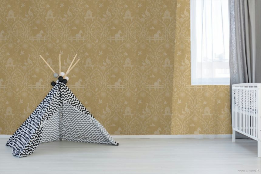 Gelbe Tapete, Tiere, Blumen, 363131, Tiny Treasures, Eijffinger