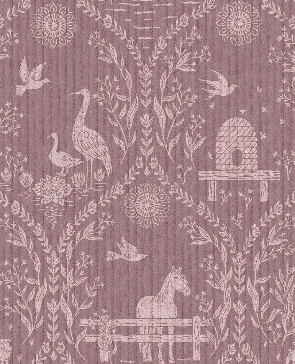 Bordeauxfarbene Tapete, Tiere, Blumen, 363133, Tiny Treasures, Eijffinger