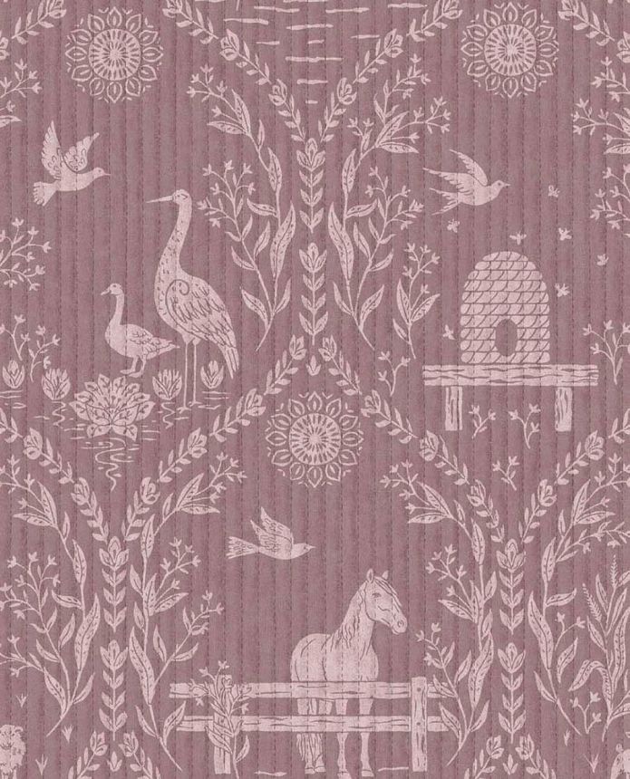 Bordeauxfarbene Tapete, Tiere, Blumen, 363133, Tiny Treasures, Eijffinger