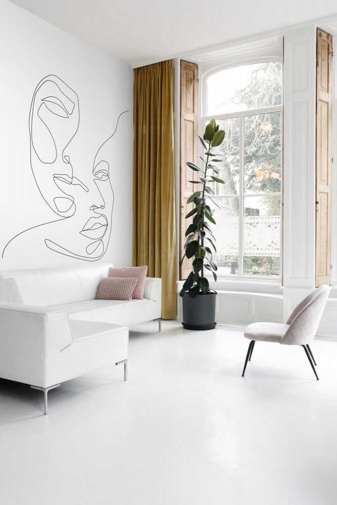 Vlies Fototapete, Umrisse von Gesichtern 158936, 200x300cm, Black & White, Esta