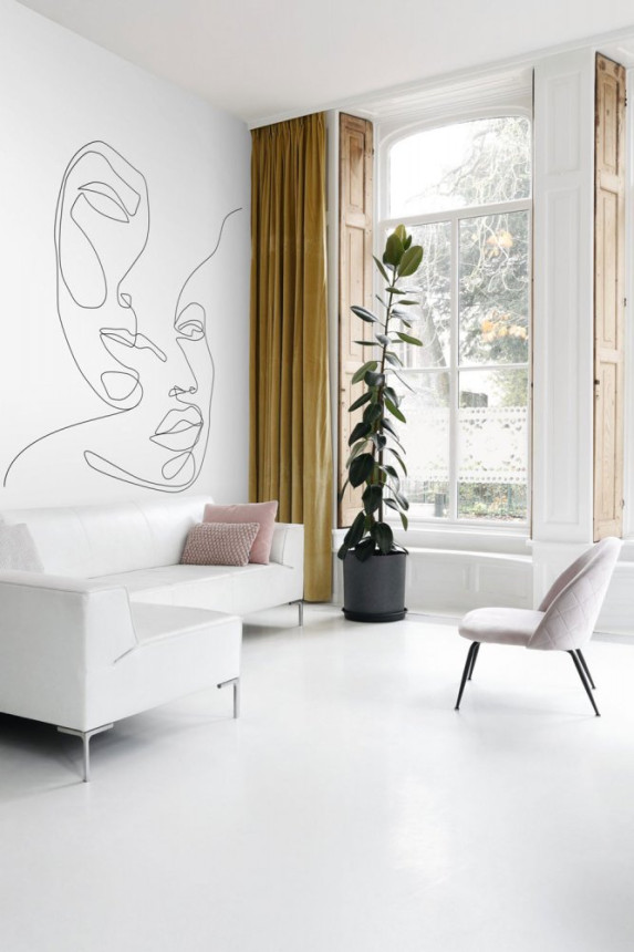 Vlies Fototapete, Umrisse von Gesichtern 158936, 200x300cm, Black & White, Esta