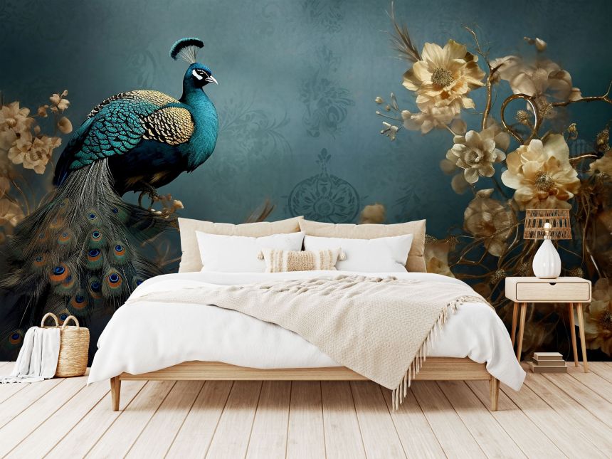 Fototapeten nach Maß, Pfau mit Blumen, 10206, Vavex