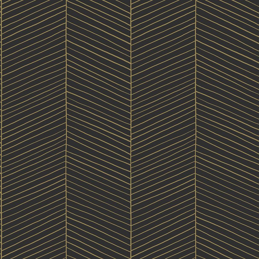 Vliestapete schwarz-gold, Streifen 139136, Black & White, Art Deco, Esta