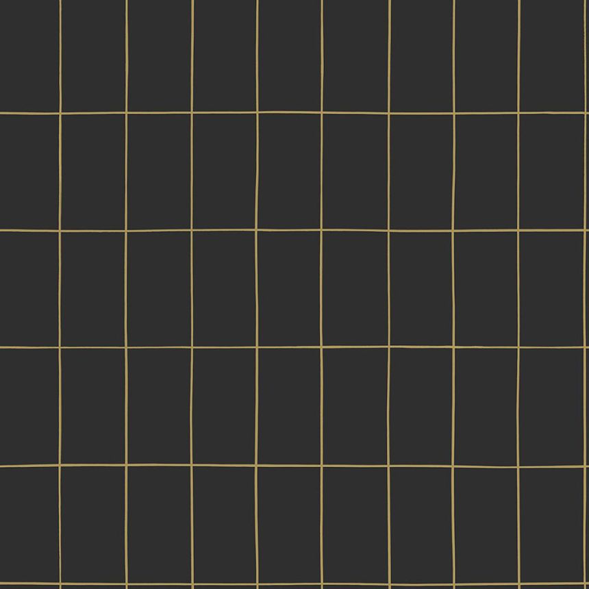 Schwarze Vliestapete, goldene Umrisse von Rechtecken 139132, Black & White, Esta