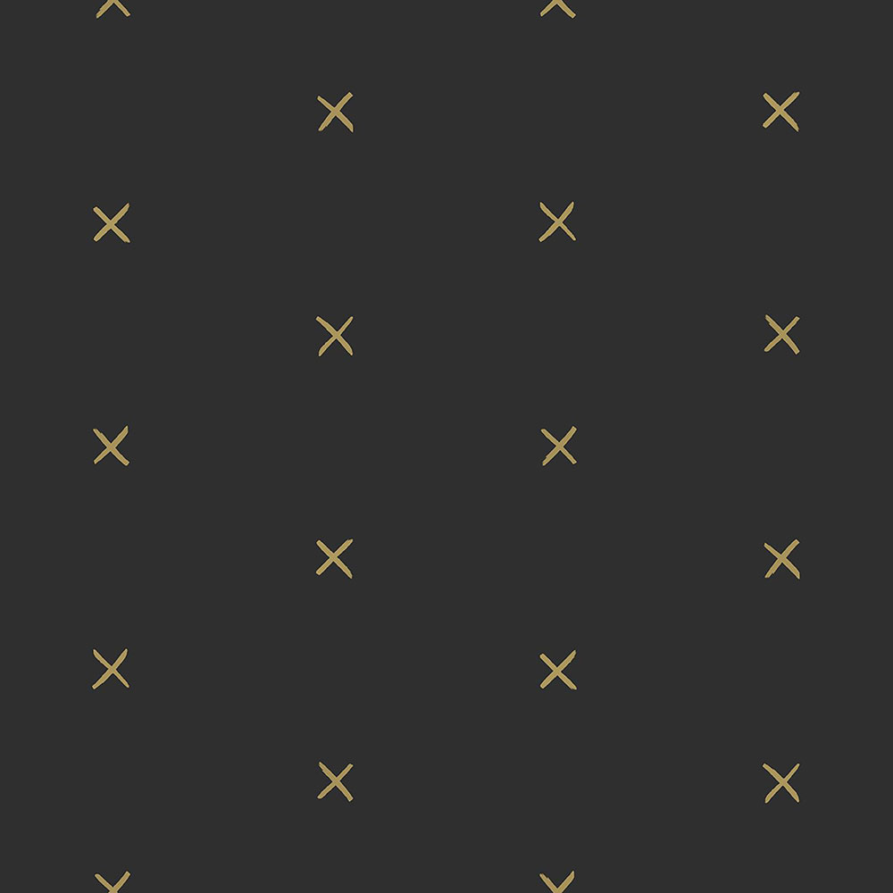 Schwarze Vliestapete mit goldenen Kreuzen 139130, Black & White, Esta