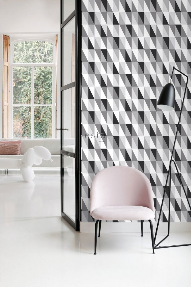Vliestapete für die Wand, Dreiecke 139121, Black & White, Esta