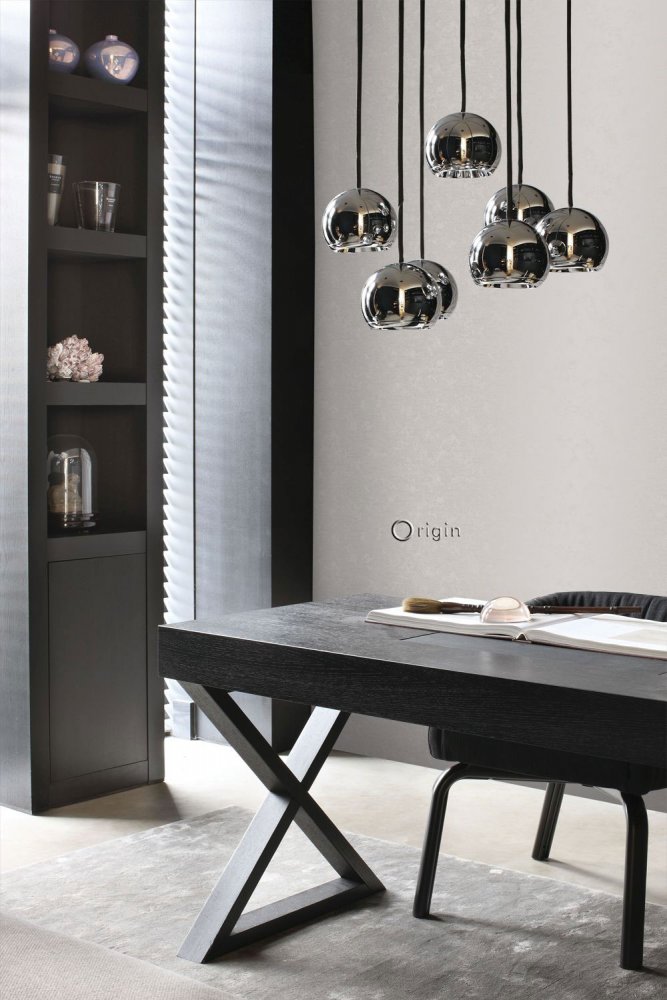 Graue Vliestapete mit dezentem Metallic-Glanz 346204, Matières - Metal, Origin