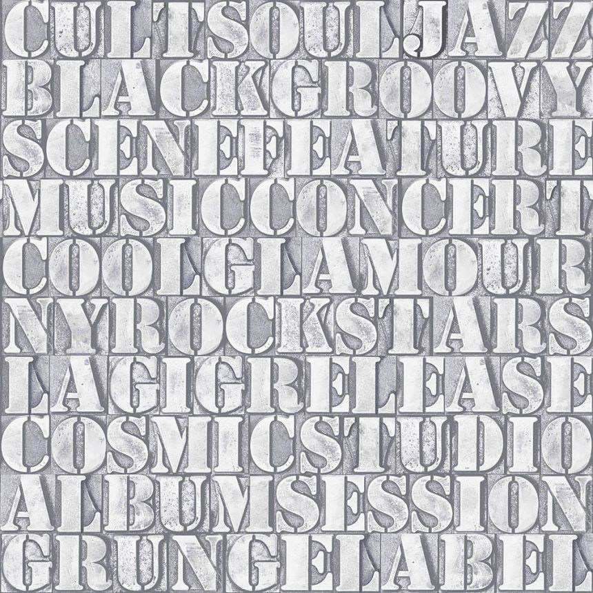 Grau-Silber-Metallic-Vliestapete, Imitation von Metallplatten mit Aufschriften 347594, Matières - Metal, Origin