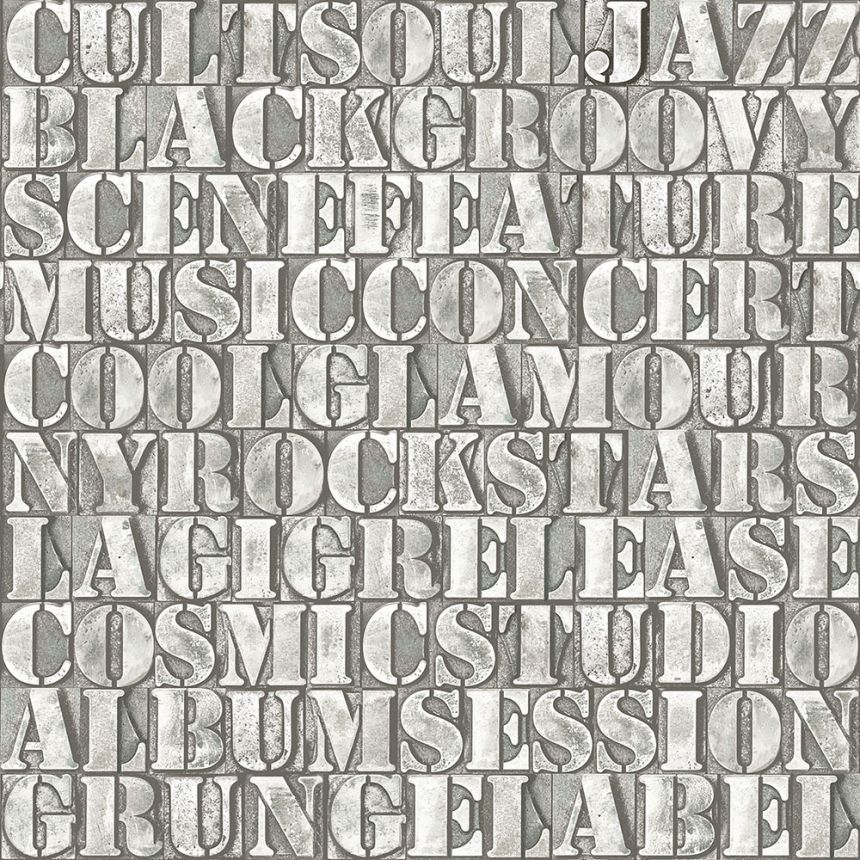 Blaugrüne Metallic-Vliestapete, Nachahmung von Metallplatten mit Aufschriften 347593, Matières - Metal, Origin