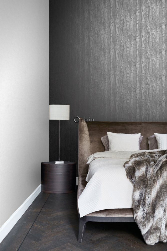 Schwarze halbglänzende Tapete in Holzoptik, 347558, Matières - Wood, Origin