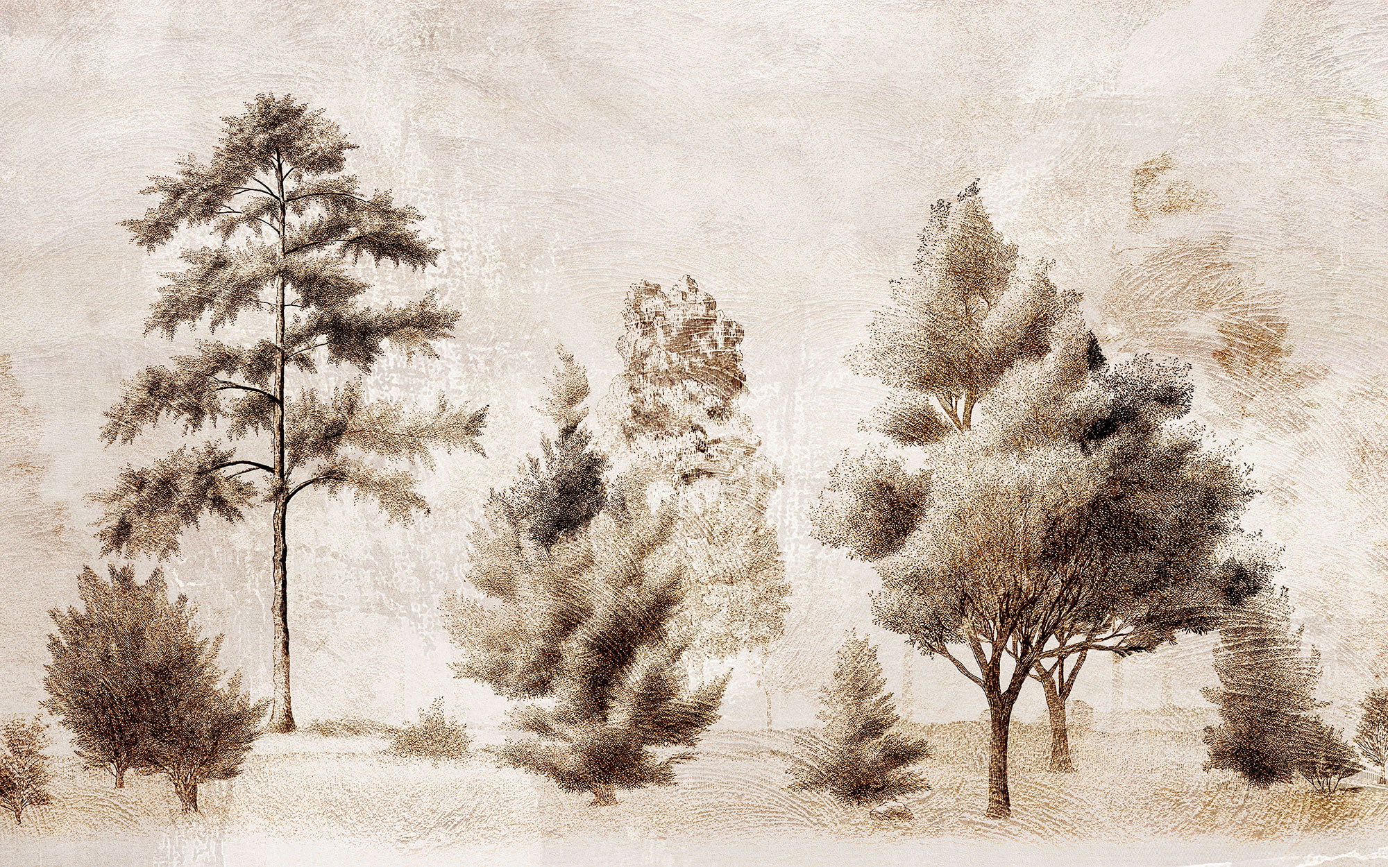 Fototapete nach Maß, Gezeichnete Landschaft, Bäume, 10253, Vavex