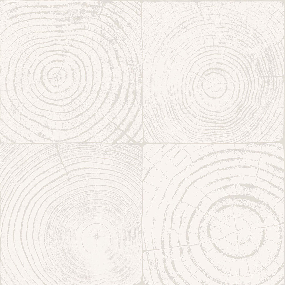 Tapete in grau-weißer Holzoptik mit Jahresringen, 347546, Matières - Wood, Origin