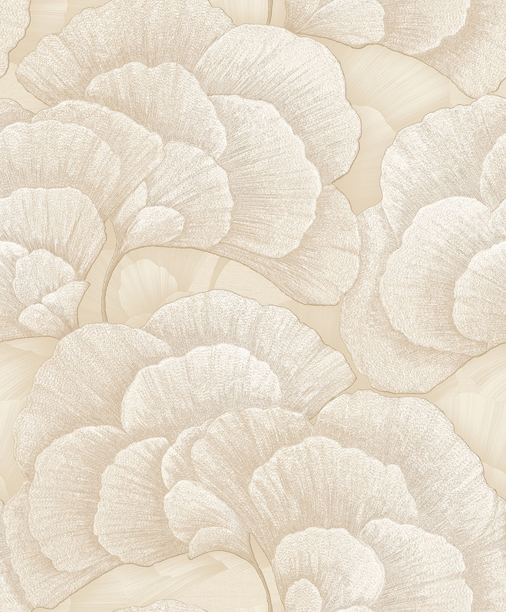 Tapete mit Ginkgoblättern, Hellbeige, Gold, RE521012, Renaissance, Design ID
