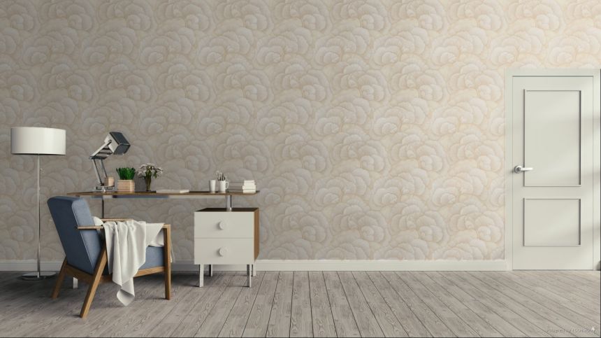Tapete mit Ginkgoblättern, Hellbeige, Gold, RE521012, Renaissance, Design ID