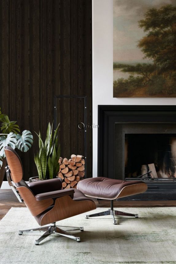 Tapete in schwarzer Holzoptik, 347526, Matières - Wood, Origin