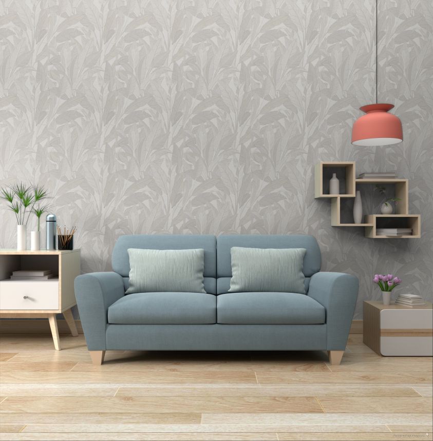 Tapete mit Blättern, Weiß, Grau-Silber, RE521051, Renaissance, Design ID