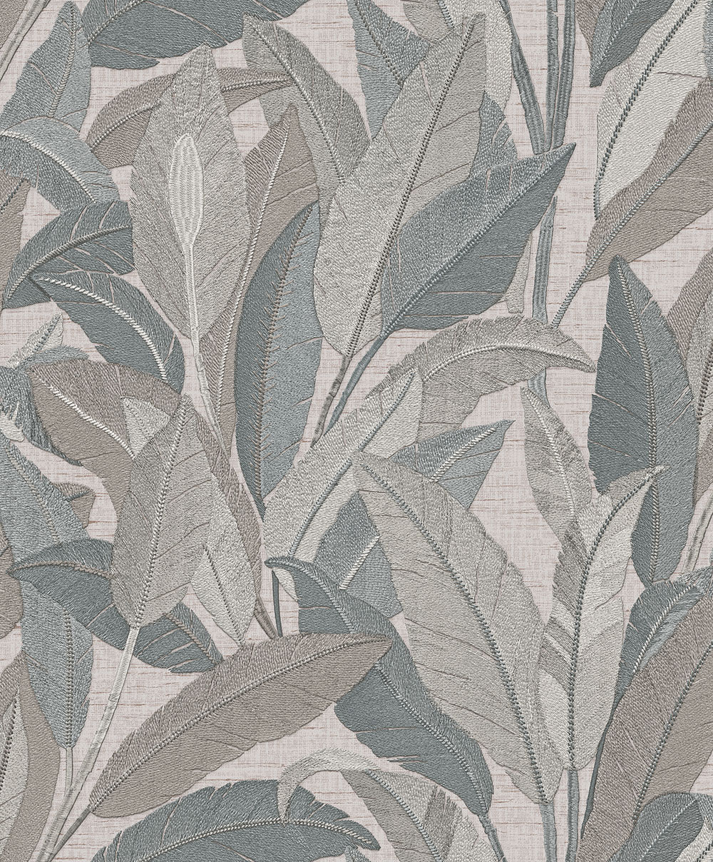 Tapete mit Blättern, Blau, Beige-Grau, RE521054, Renaissance, Design ID