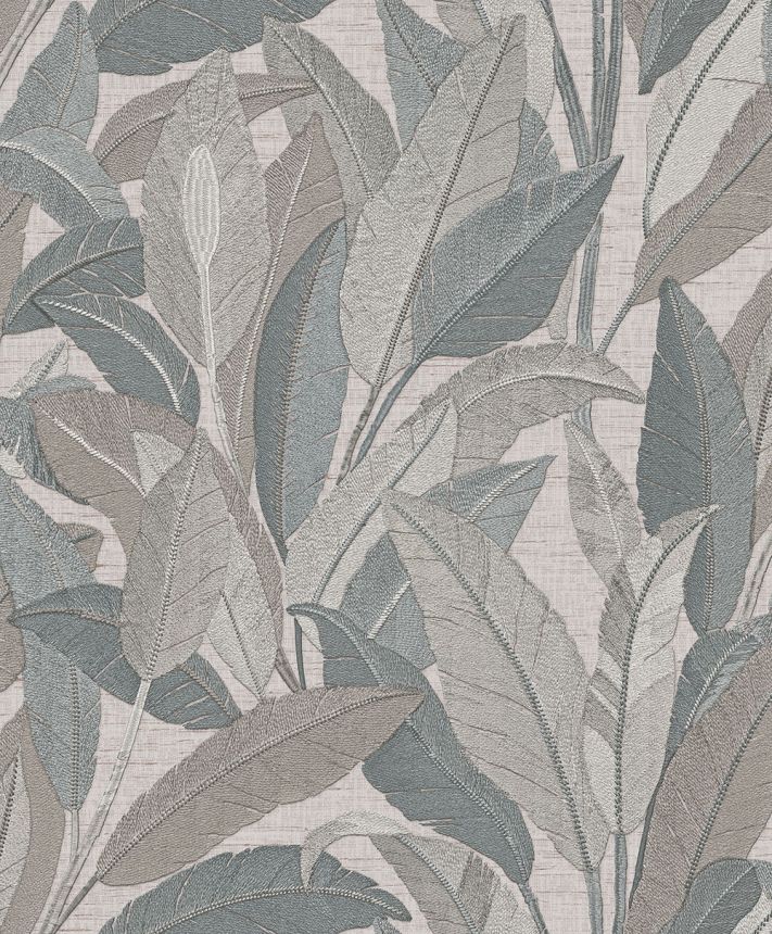 Tapete mit Blättern, Blau, Beige-Grau, RE521054, Renaissance, Design ID