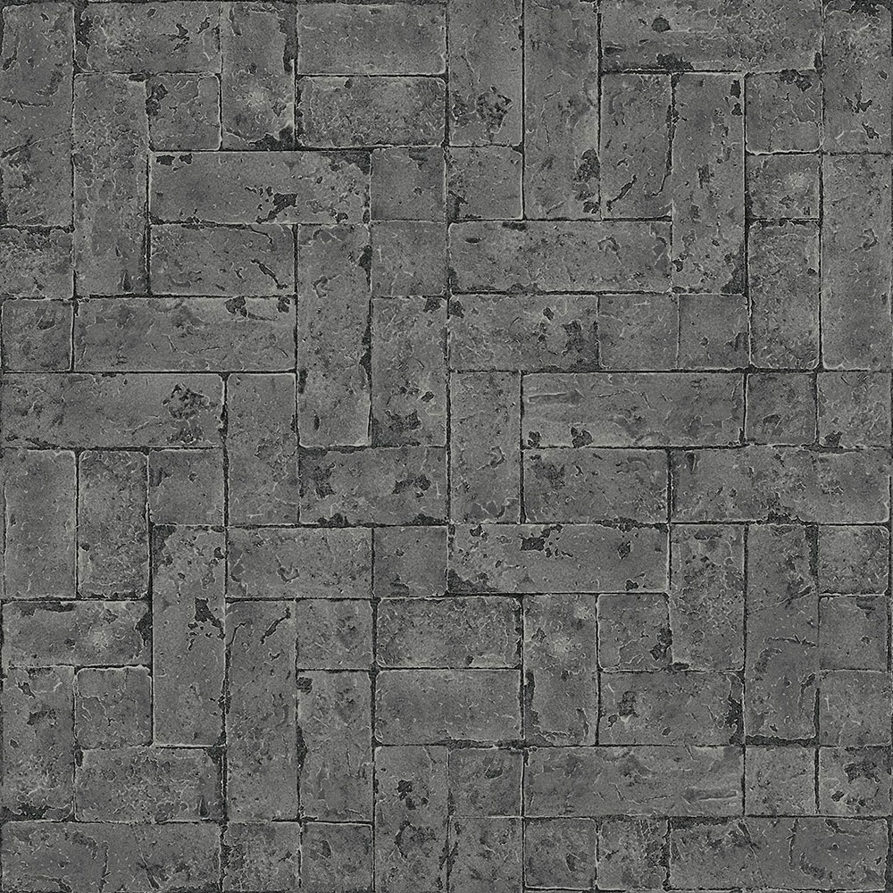 Dunkelgraue Vliestapete für die Wand, Imitation von Steinverkleidung 347571, Matières - Stone, Origin