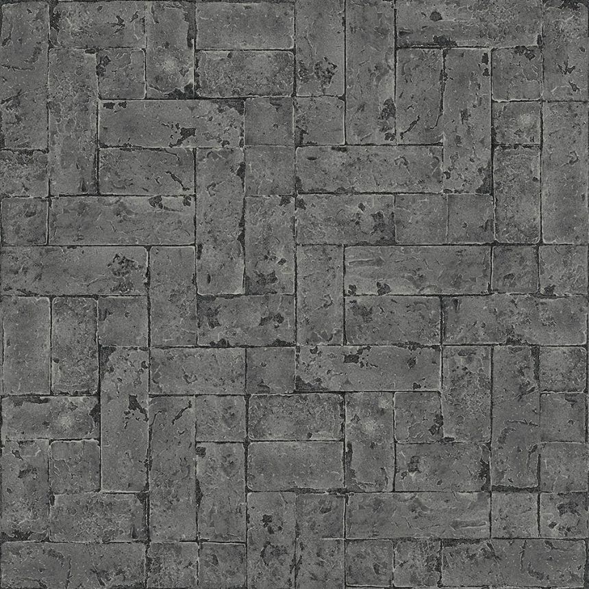 Dunkelgraue Vliestapete für die Wand, Imitation von Steinverkleidung 347571, Matières - Stone, Origin