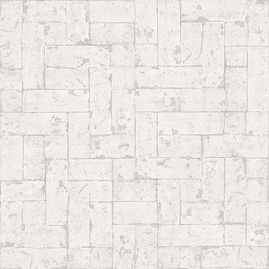 Grau-weiße Vliestapete, Steinverkleidung imitiert 347567, Matières - Stone, Origin