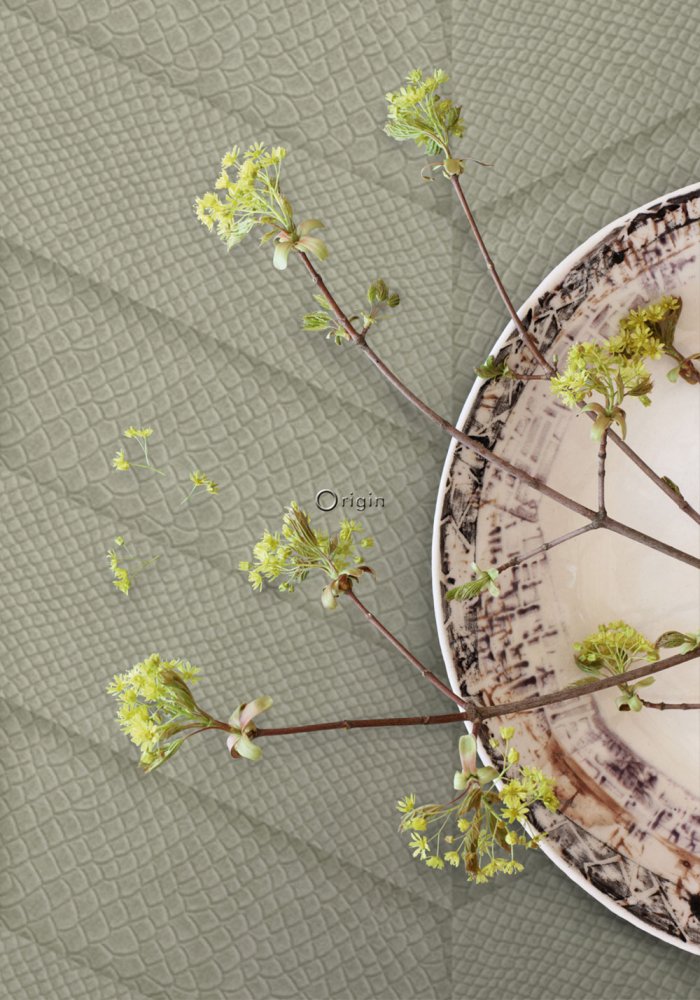 Grau-beige Vliestapete, Parkett-Ledermuster 347790, Luxury Skins, Origin