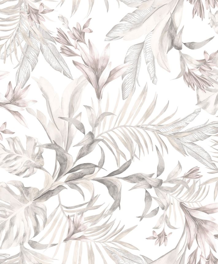 Tapete mit Blättern und Blüten, beige, braun, 89052, Pia, Novamur