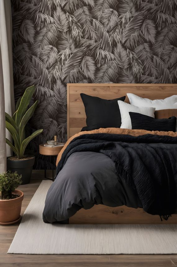 Tapete mit Dschungelmotiv, Blätter, beige, schwarz, 89056, Pia, Novamur