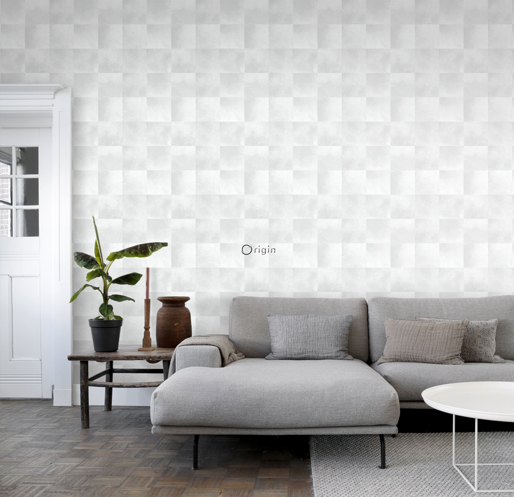Vliestapete, quadratisches Muster Imitat graues und weißes Fell 347485, Luxury Skins, Origin