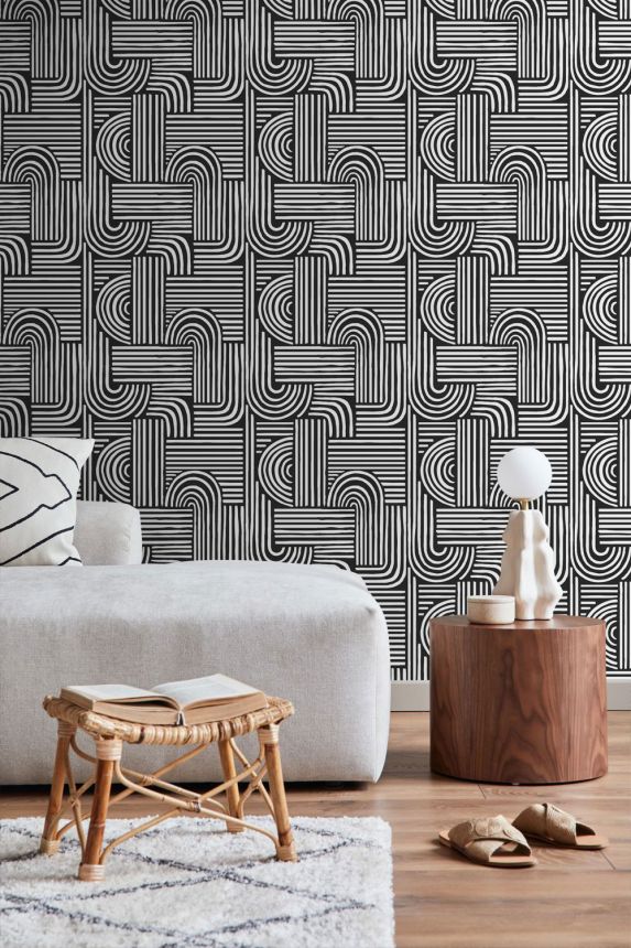 Geometrische Tapete, schwarz-weiß,  139941, Color Pop, Esta Home