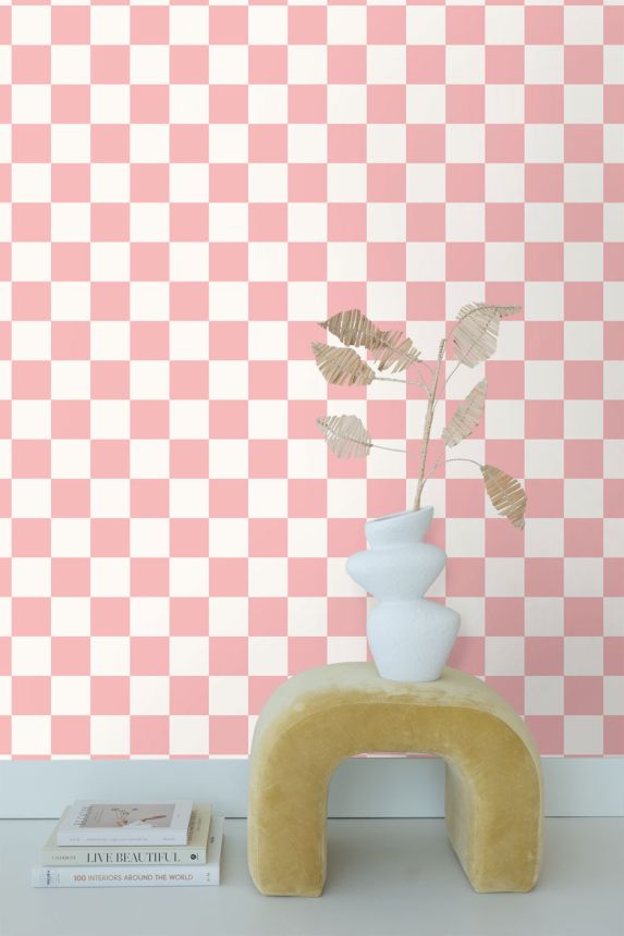 Tapete mit Schachbrettmuster, weiß, rosa, 139998, Color Pop, Esta Home