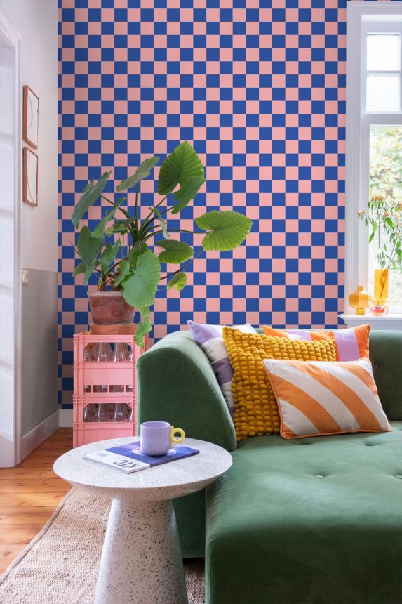Tapete mit Schachbrettmuster, rosa, blau, 130915, Color Pop, Esta Home