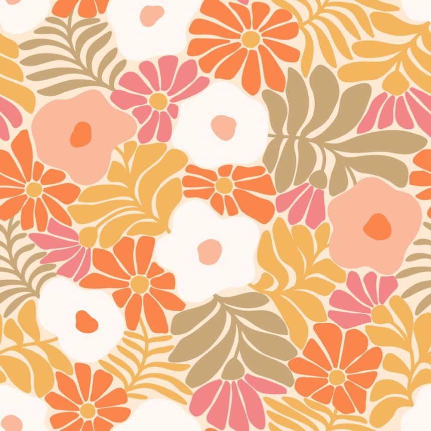 Tapete mit Blumen und Blättern, orange, braun, 131005, Color Pop, Esta Home