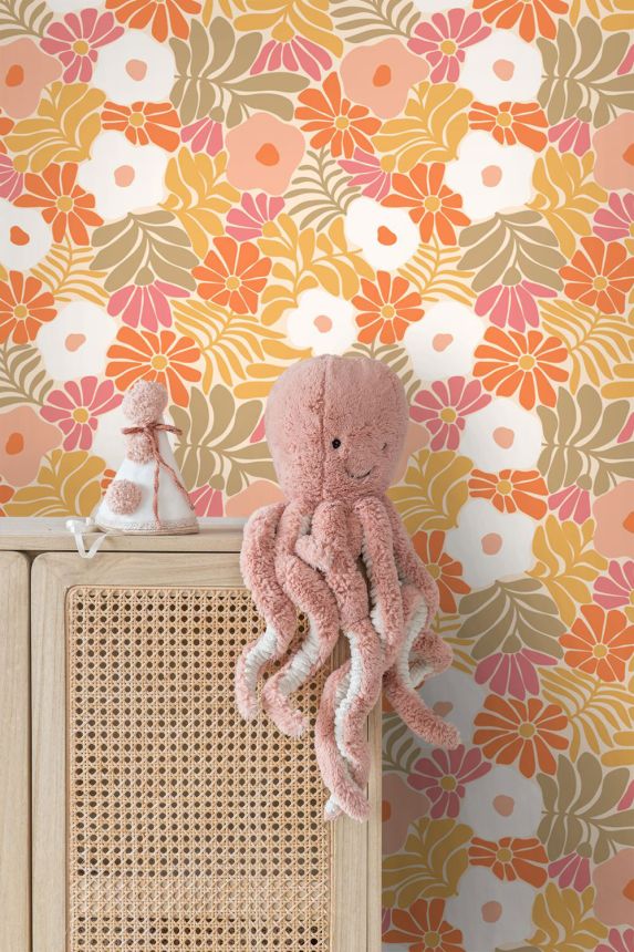 Tapete mit Blumen und Blättern, orange, braun, 131005, Color Pop, Esta Home