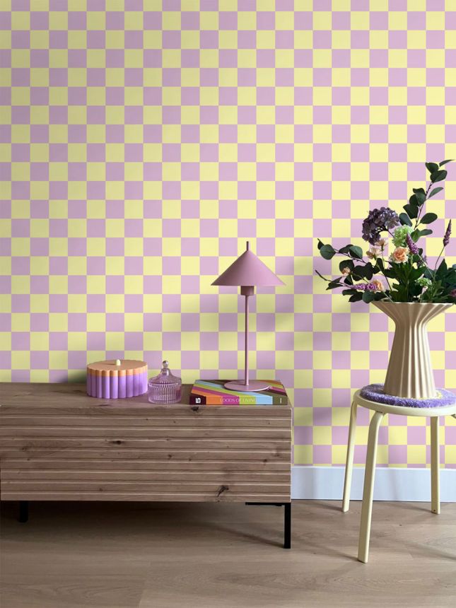 Tapete mit Schachbrettmuster, gelb, rosa, 131134, Color Pop, Esta Home