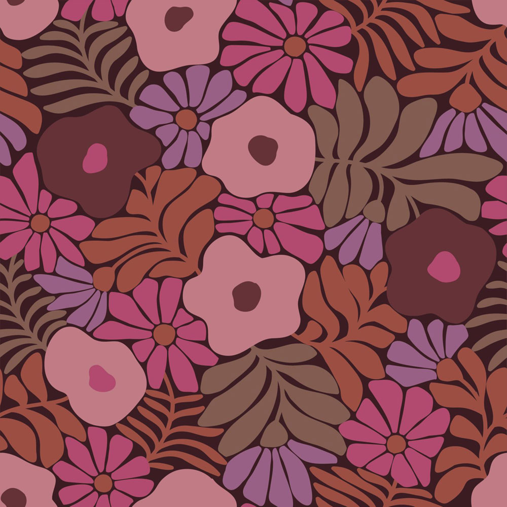 Tapete mit Blumen und Blättern, weinrot, braun, 131136, Color Pop, Esta Home